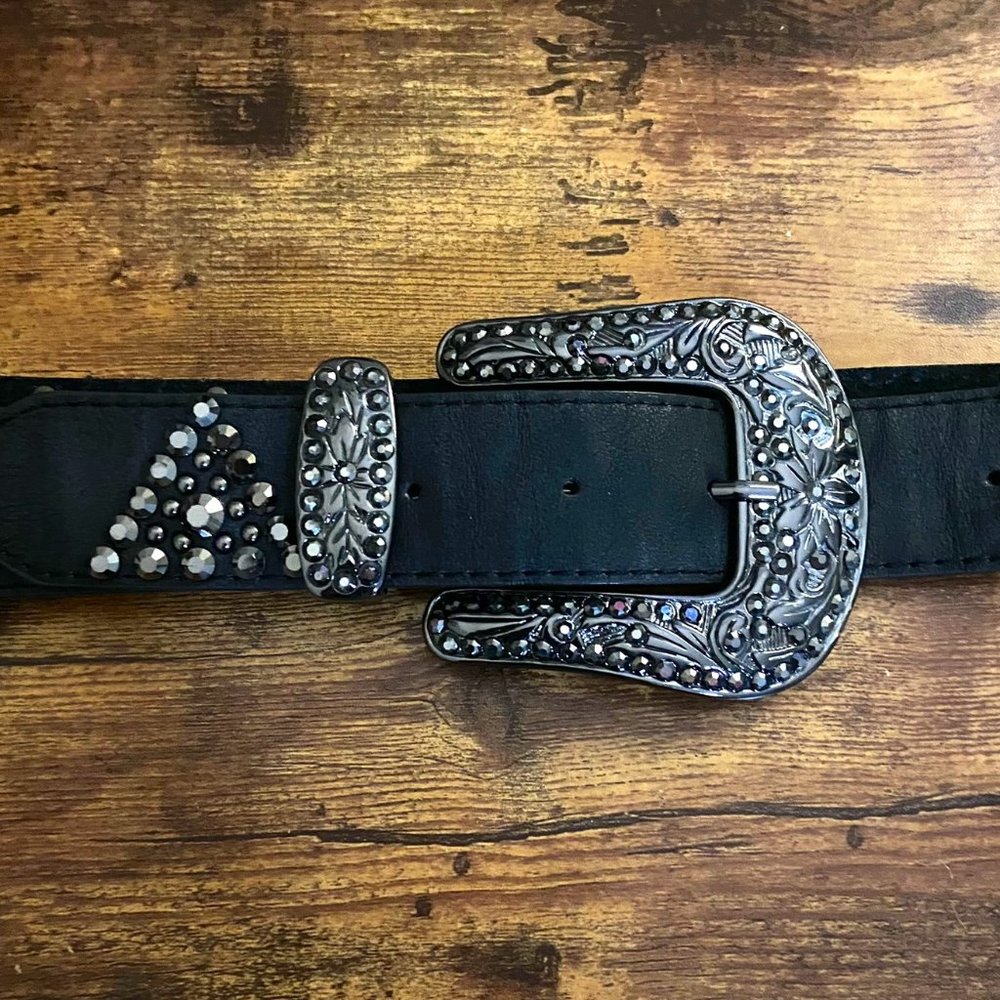 Black Genuine Leather Belt - Silver Hardware